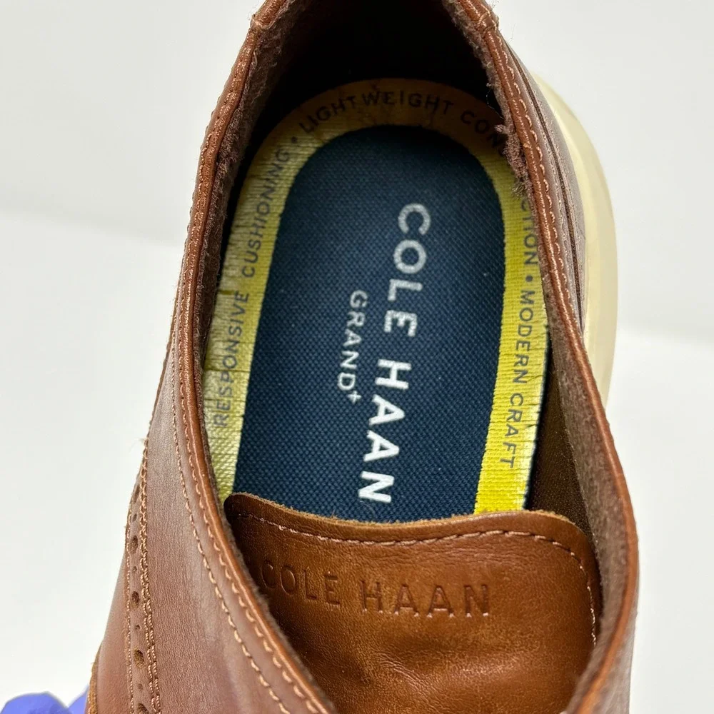 Cole‎ Haan Grand+ Wingtip Oxford Brown Leather Lightweight Shoes Men's 10.5M